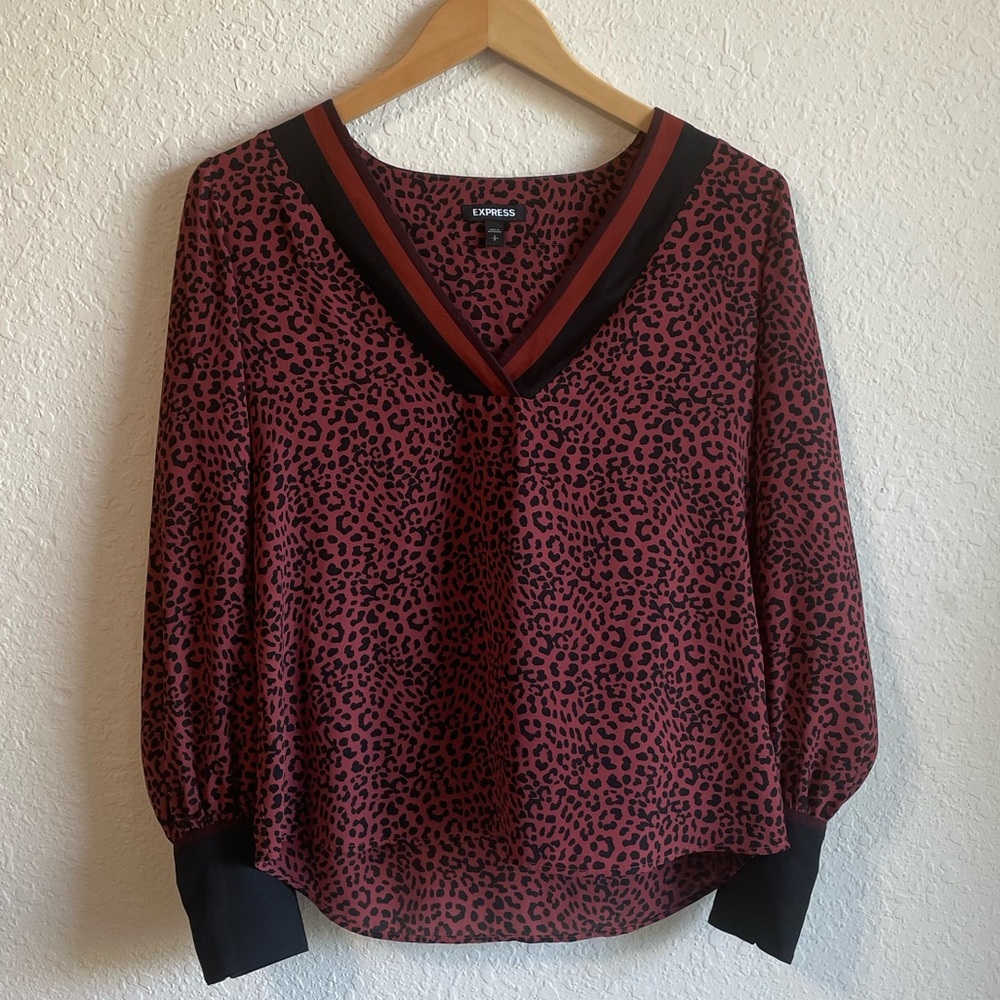 Express Maroon and Black Cheetah Print Blouse